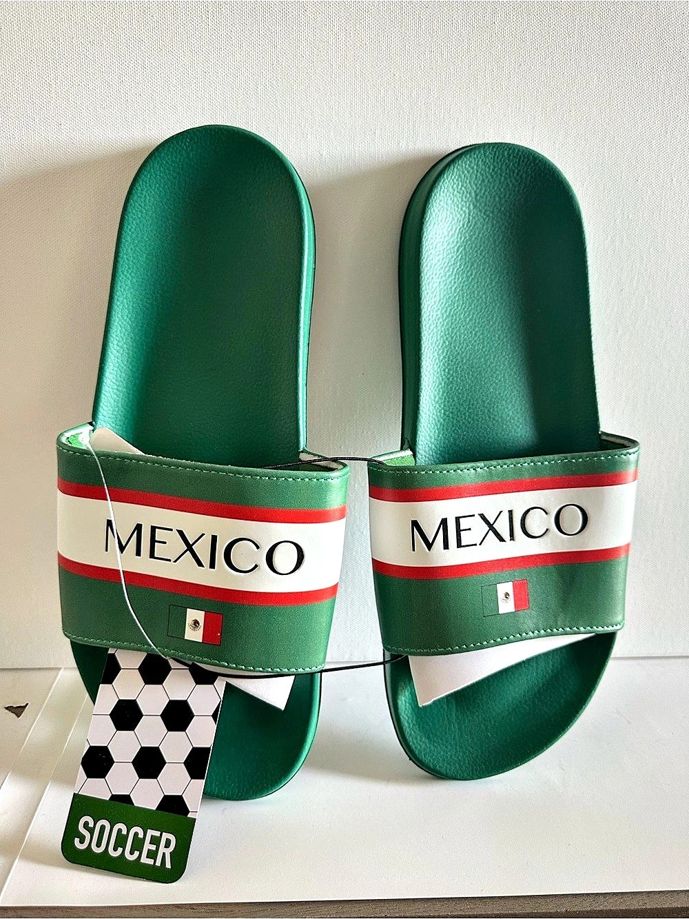 Ground Up Mexico Soccer Fan Slide Sandals Green & White